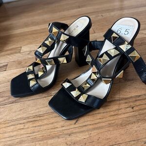 Bamboo black gladiator gold stud  heels size 6.5